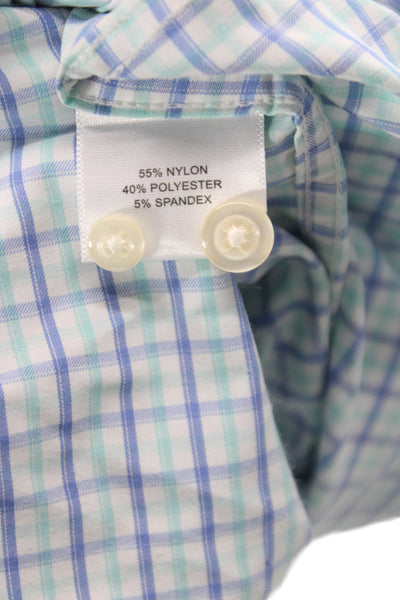 Peter Millar Men's Button front Pocket Checkered Long Sleeved Shirt Blue  Size L