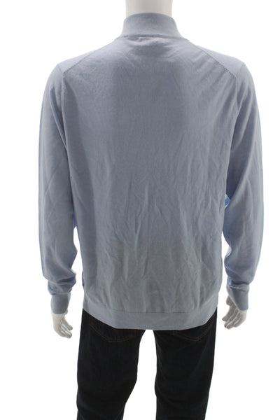 Patrick Assaraf Men Full Zip Merino Mock Neck Light Blue Sweater Size XL