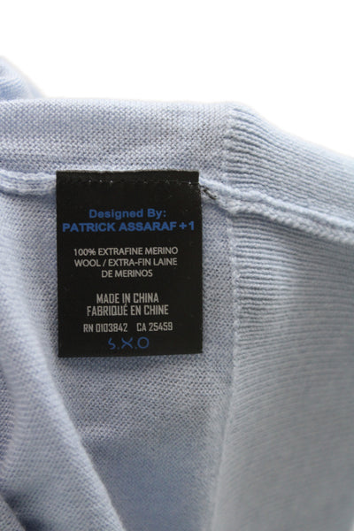 Patrick Assaraf Men Full Zip Merino Mock Neck Light Blue Sweater Size XL