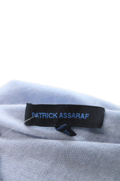 Patrick Assaraf Men Full Zip Merino Mock Neck Light Blue Sweater Size XL
