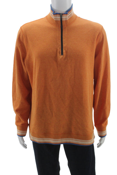 Robert Graham Mens Orange Zip Mockneck Pullover Sweater Size XL