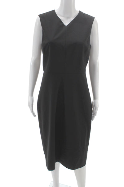 Theory Women Sheath Dress V-Neck Mid Calf Black Wool Size 8