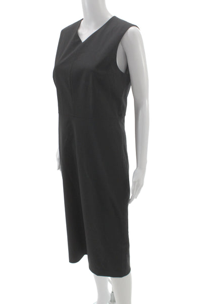 Theory Women Sheath Dress V-Neck Mid Calf Black Wool Size 8