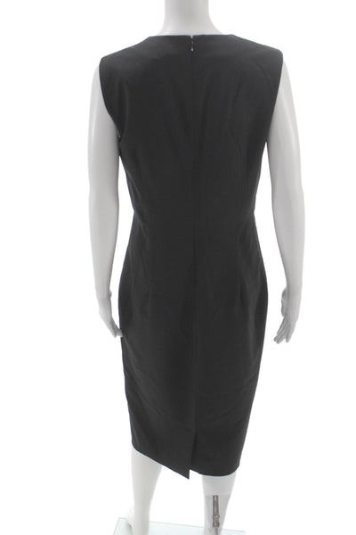 Theory Women Sheath Dress V-Neck Mid Calf Black Wool Size 8