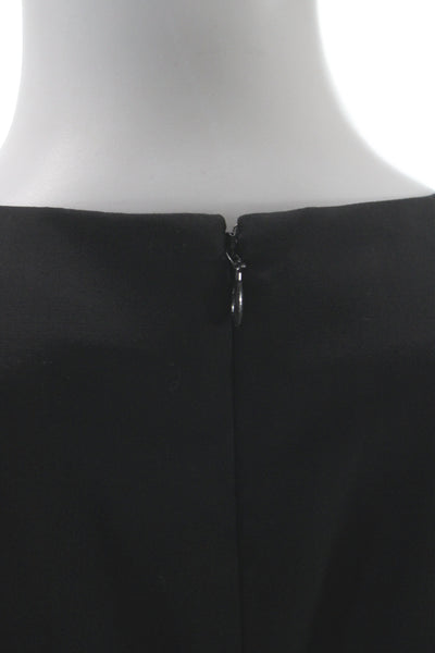 Theory Women Sheath Dress V-Neck Mid Calf Black Wool Size 8