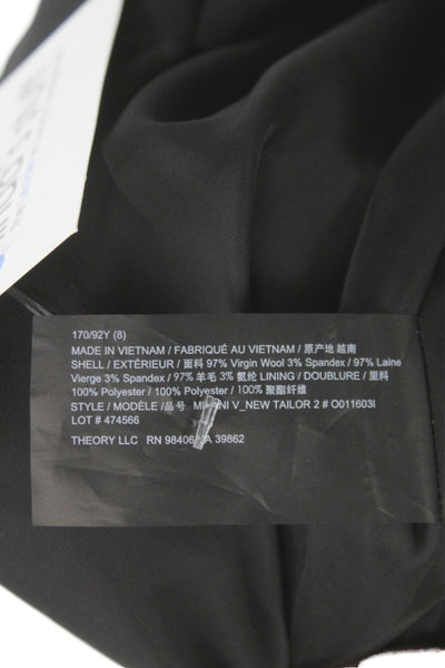 Theory Women Sheath Dress V-Neck Mid Calf Black Wool Size 8