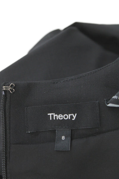 Theory Women Sheath Dress V-Neck Mid Calf Black Wool Size 8