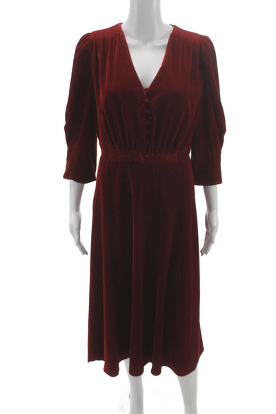 Lauren Ralph Lauren Women A-Line Red V-Neck 3/4 Sleeve Dress Size 6