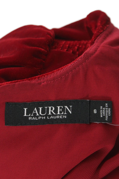 Lauren Ralph Lauren Women A-Line Red V-Neck 3/4 Sleeve Dress Size 6