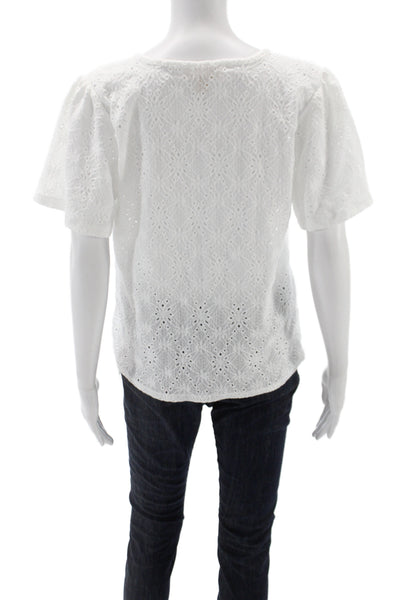 Michael Michael Kors Women White V Neck Short Sleeve Blouse Beach Size M
