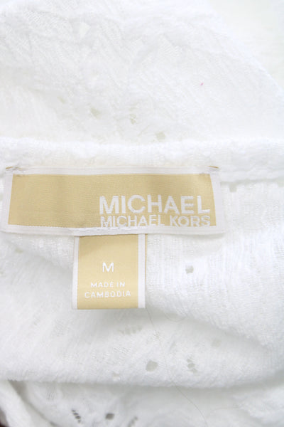 Michael Michael Kors Women White V Neck Short Sleeve Blouse Beach Size M
