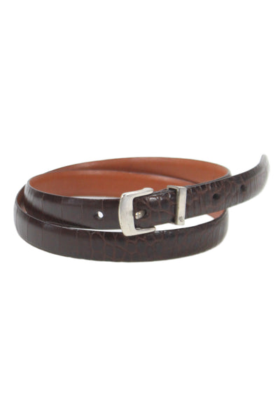 Lauren Ralph Lauren Womens Leather Crocodile Print Skinny Belt Brown Size Large