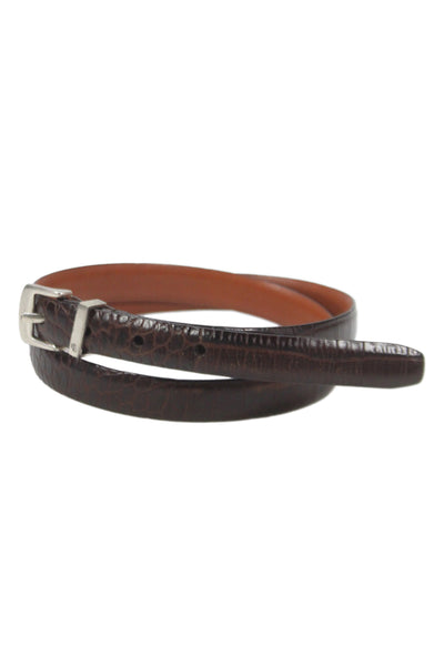Lauren Ralph Lauren Womens Leather Crocodile Print Skinny Belt Brown Size Large