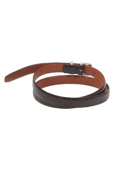 Lauren Ralph Lauren Womens Leather Crocodile Print Skinny Belt Brown Size Large