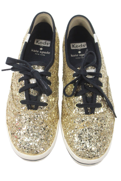Keds x Kate Spade Womens Glitter Low Top Sneakers Gold Size 7.5 Medium