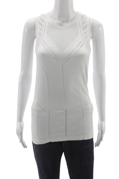 Athleta Women White Sleeveless Crewneck Tank Top Nylon Spandex Size S