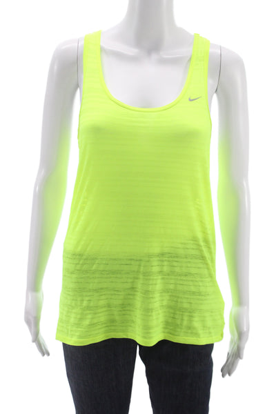 Nike Womens Basic Yellow Sleeveless Round Neck Tank Polyester Size S