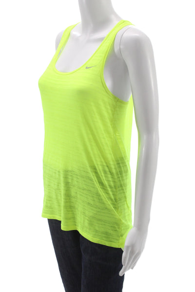 Nike Womens Basic Yellow Sleeveless Round Neck Tank Polyester Size S