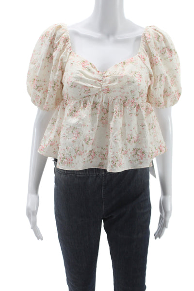 English Factory Women Cropped Floral Square-Neck Short-Sleeve Blouse Size XS