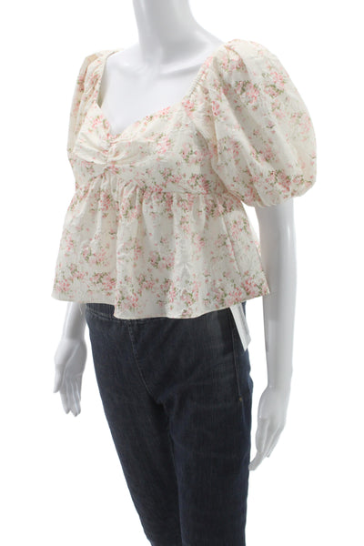English Factory Women Cropped Floral Square-Neck Short-Sleeve Blouse Size XS