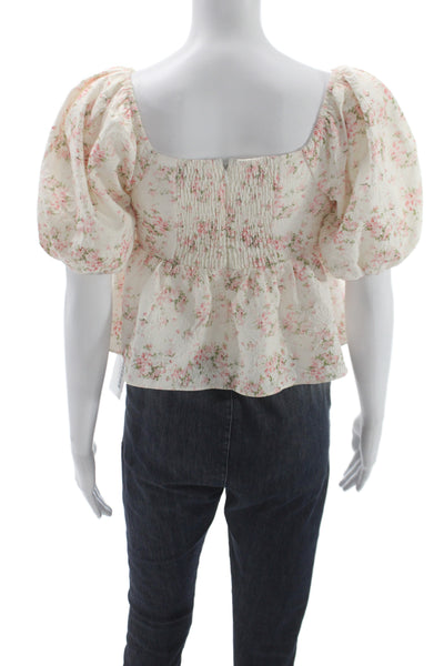 English Factory Women Cropped Floral Square-Neck Short-Sleeve Blouse Size XS