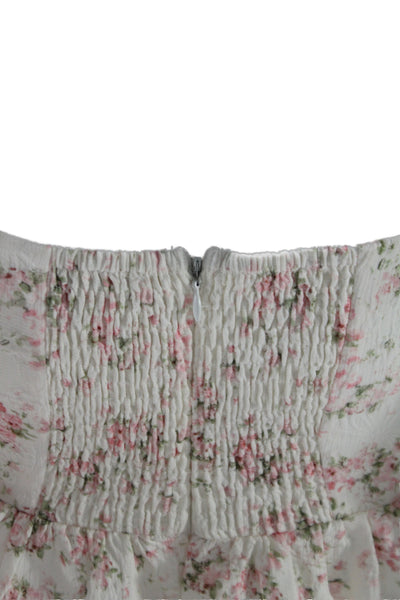 English Factory Women Cropped Floral Square-Neck Short-Sleeve Blouse Size XS