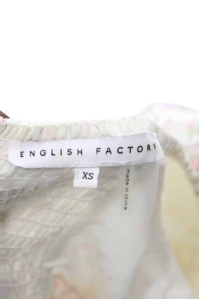 English Factory Women Cropped Floral Square-Neck Short-Sleeve Blouse Size XS