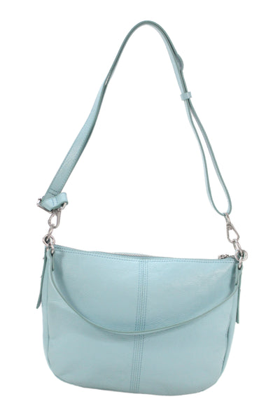 Fossil Womens Leather Woven Print Silver Tone Shoulder Handbag Sky Blue