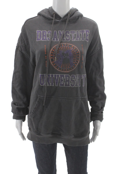 Ksubi Unisex Pullover Hoodies Dark Gray Graphic Cotton Drawstring Size M