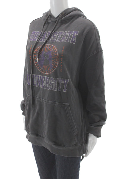 Ksubi Unisex Pullover Hoodies Dark Gray Graphic Cotton Drawstring Size M