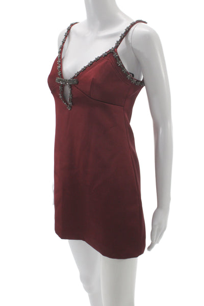Self Portrait Womens Red Mini Slip Dress V Neck Zip Above Knee Size 0