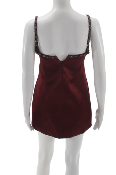 Self Portrait Womens Red Mini Slip Dress V Neck Zip Above Knee Size 0