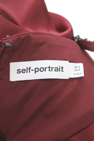 Self Portrait Womens Red Mini Slip Dress V Neck Zip Above Knee Size 0