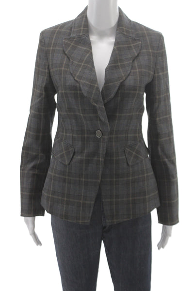 Etcetera Women Dark Gray Plaid Collared Button Blazer Long Sleeve Size 2