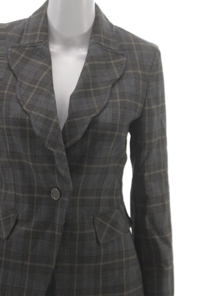 Etcetera Women Dark Gray Plaid Collared Button Blazer Long Sleeve Size 2