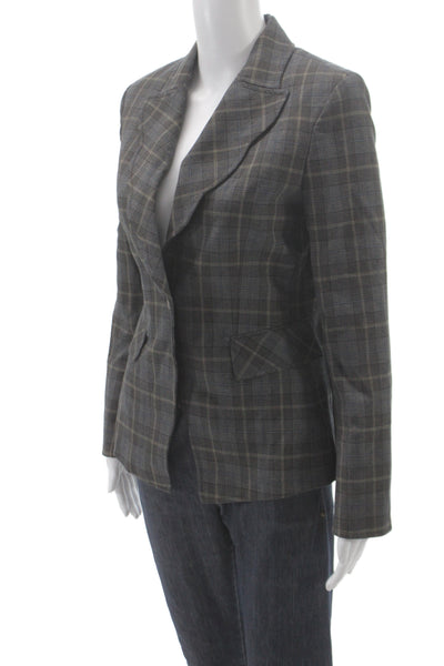 Etcetera Women Dark Gray Plaid Collared Button Blazer Long Sleeve Size 2