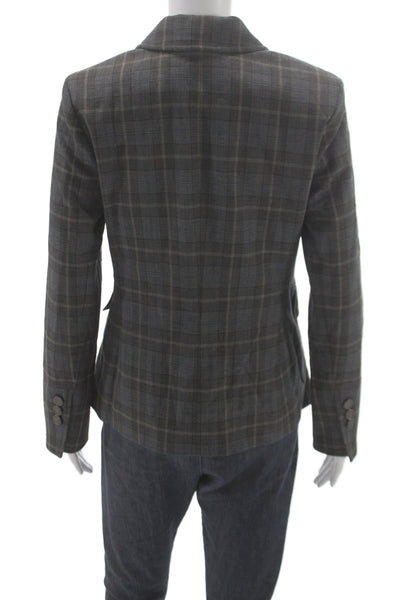 Etcetera Women Dark Gray Plaid Collared Button Blazer Long Sleeve Size 2