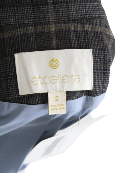 Etcetera Women Dark Gray Plaid Collared Button Blazer Long Sleeve Size 2