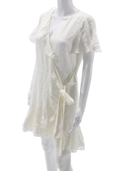 Tanya Taylor Womens Wrap Dress White V-Neck Short Sleeve Size 4