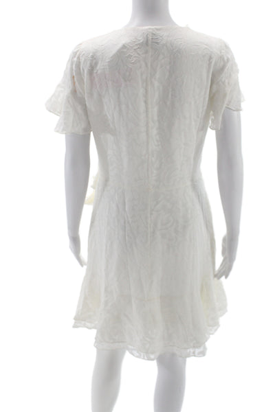 Tanya Taylor Womens Wrap Dress White V-Neck Short Sleeve Size 4