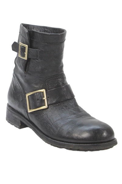 Jimmy Choo Womens Leather Buckle Detail Boots Shoes Black Size 9.5