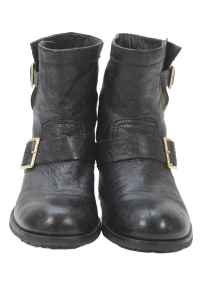 Jimmy Choo Womens Leather Buckle Detail Boots Shoes Black Size 9.5