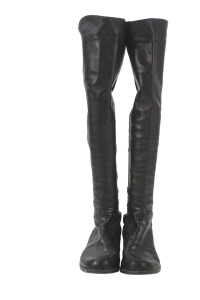 Stuart Weitzman Womens Leather Trim Over Knee High Boots Shoes Black Size 9.5