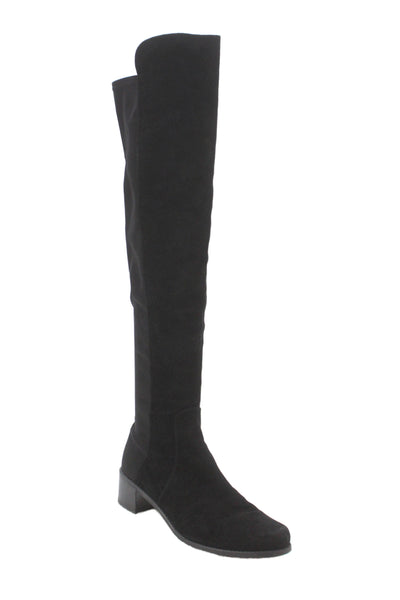 Stuart Weitzman Womens Suede Heels Over Knee High Boots Shoes Black Size 9.5M