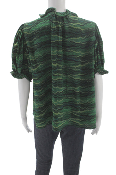 Ulla Johnson Womens Tunic Blouse Green Short Sleeve Boho 100% Cotton Size 12