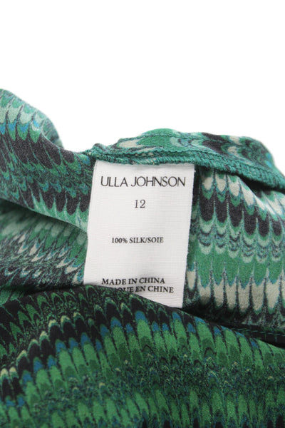 Ulla Johnson Womens Tunic Blouse Green Short Sleeve Boho 100% Cotton Size 12