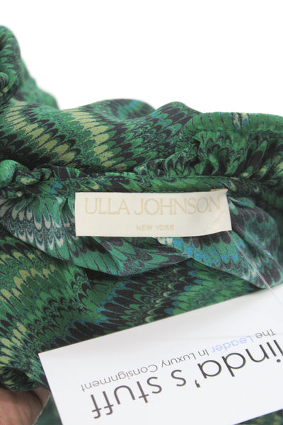 Ulla Johnson Womens Tunic Blouse Green Short Sleeve Boho 100% Cotton Size 12