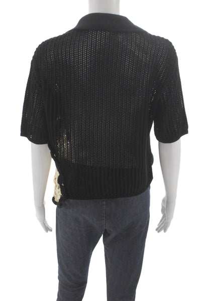 Zara Unisex Cardigan Black Collared Short Sleeve Cotton Bohemian Size L