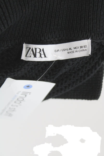 Zara Unisex Cardigan Black Collared Short Sleeve Cotton Bohemian Size L