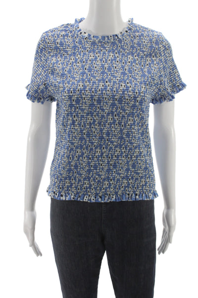Nation Los Angeles Women Blue Pima Cotton Short Sleeve Blouse Size L